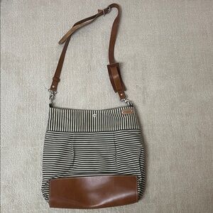 IKABAGS Paris Striped Crossbody Bag with Brown leather Accents